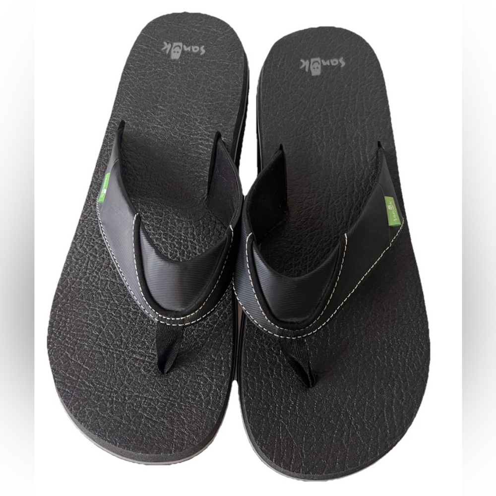 Sanuk Sandals Mens Size 12 Black Flip Flop Comfort Casual SMS2839C Summer Beach